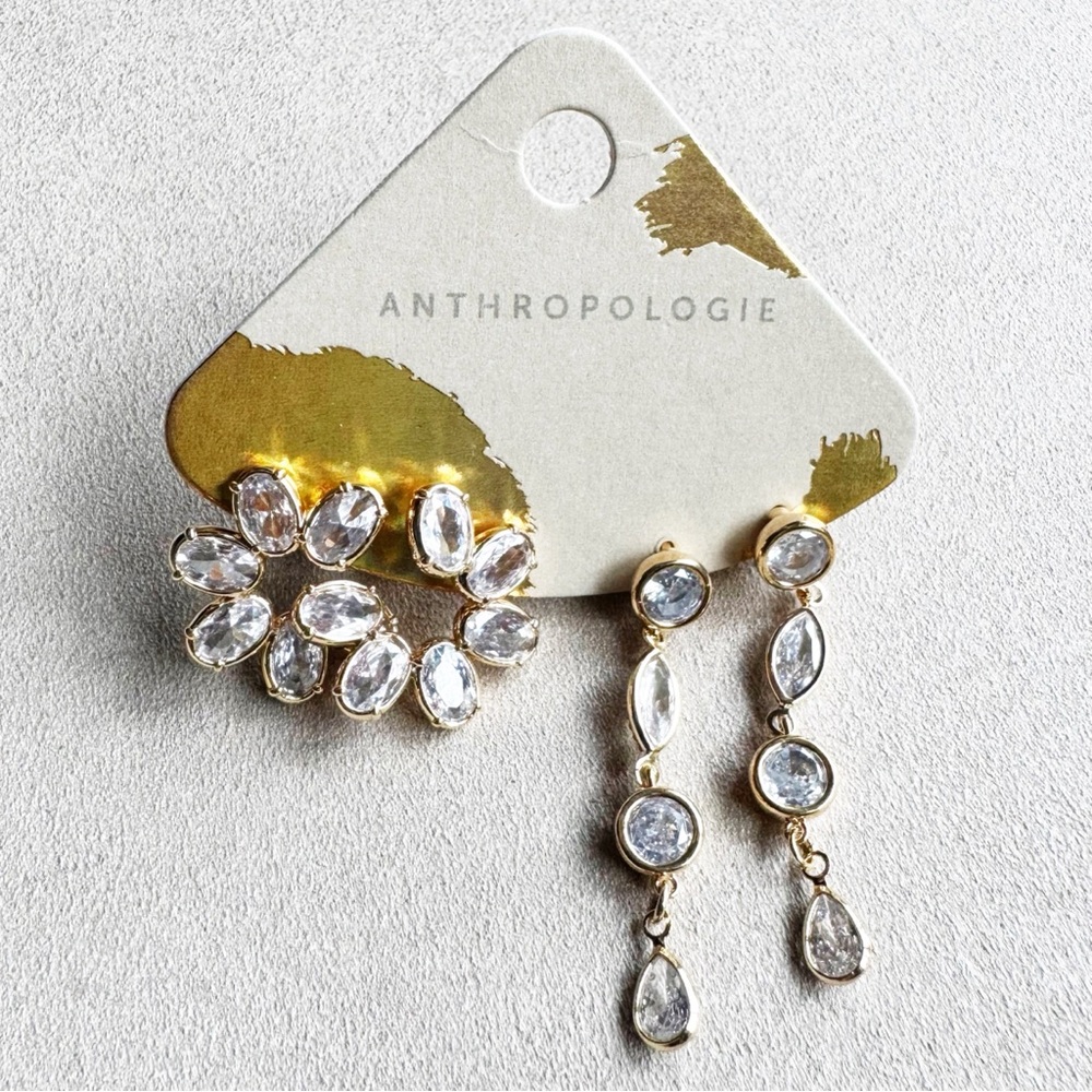 Anthropologie Crystal Rhinestone Earrings, 2 Pair Set - Picture 1 of 10